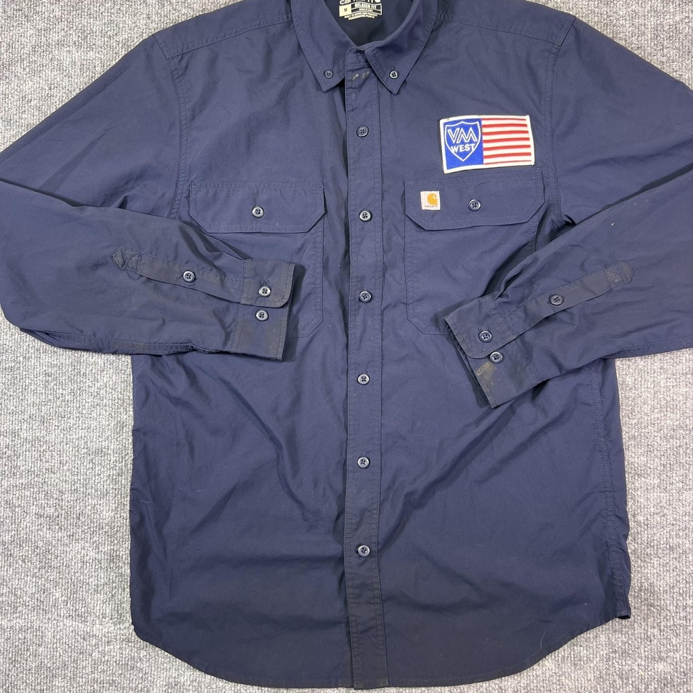Carhartt Force Shirt Mens Medium Blue Solid Button Front Long Sleeve Workwear - Picture 4 of 12
